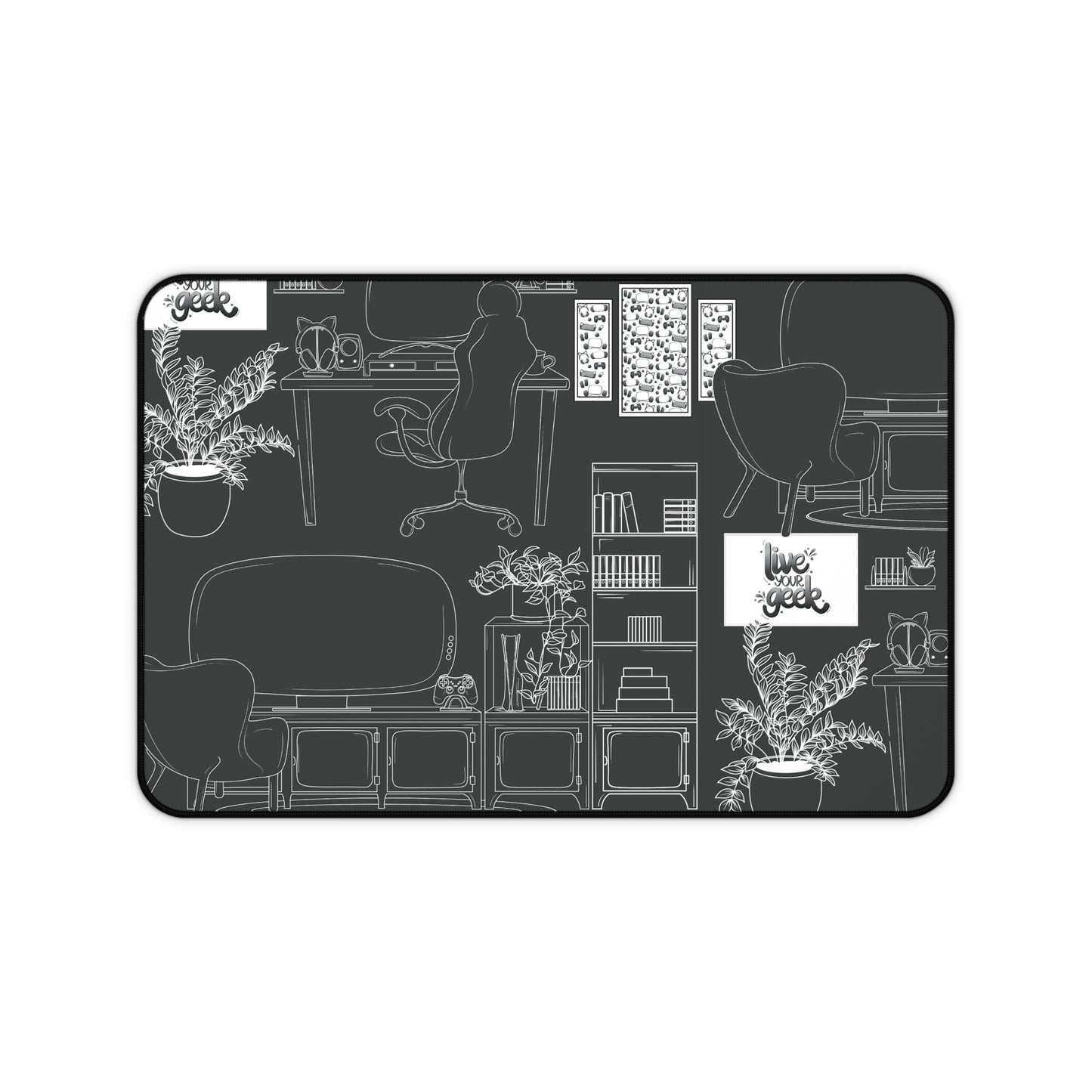 Gamer Geek Desk Setup Lineart Gaming Desk Mat Mouse Pad for Gamers and Streamers