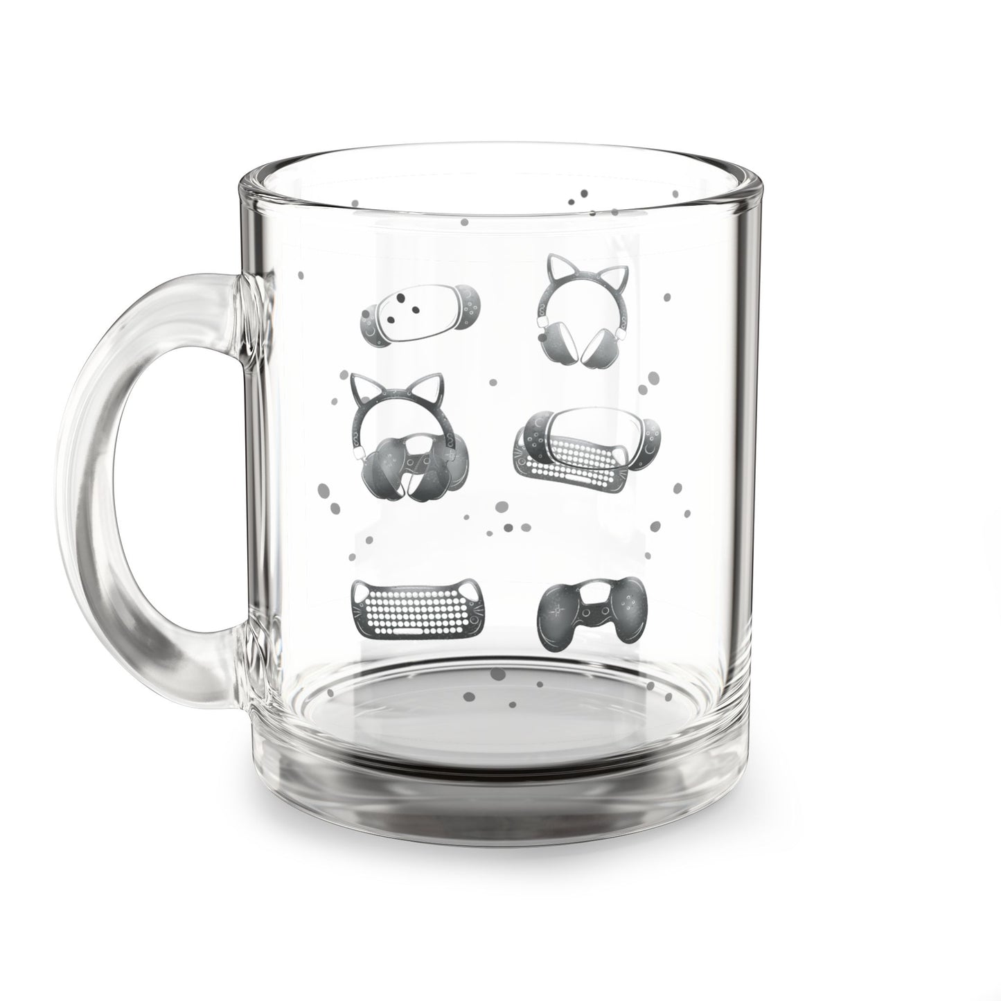 Gamer Essentials Clear Glass Mug – Line Art for Cozy Gaming Sessions