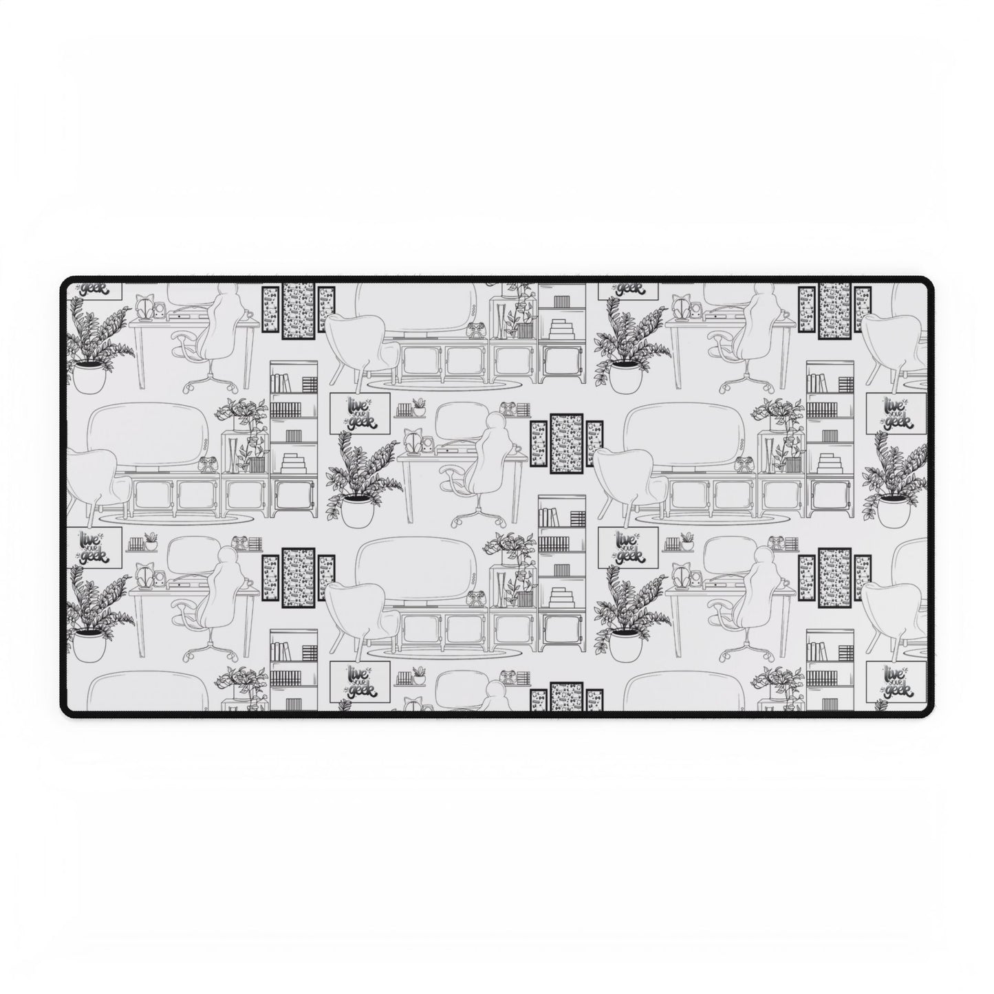 Geeky Gamer Toile de Jouy-Inspired Desk Mat Mouse Pad for Gaming and Streaming Desk and Gaming Setups