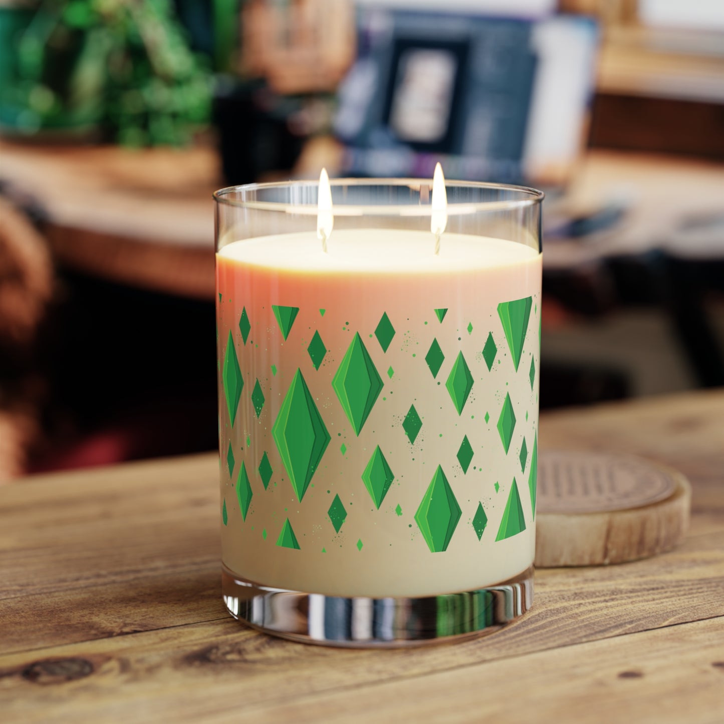 Sims inspired diamond pattern glass scented candle
