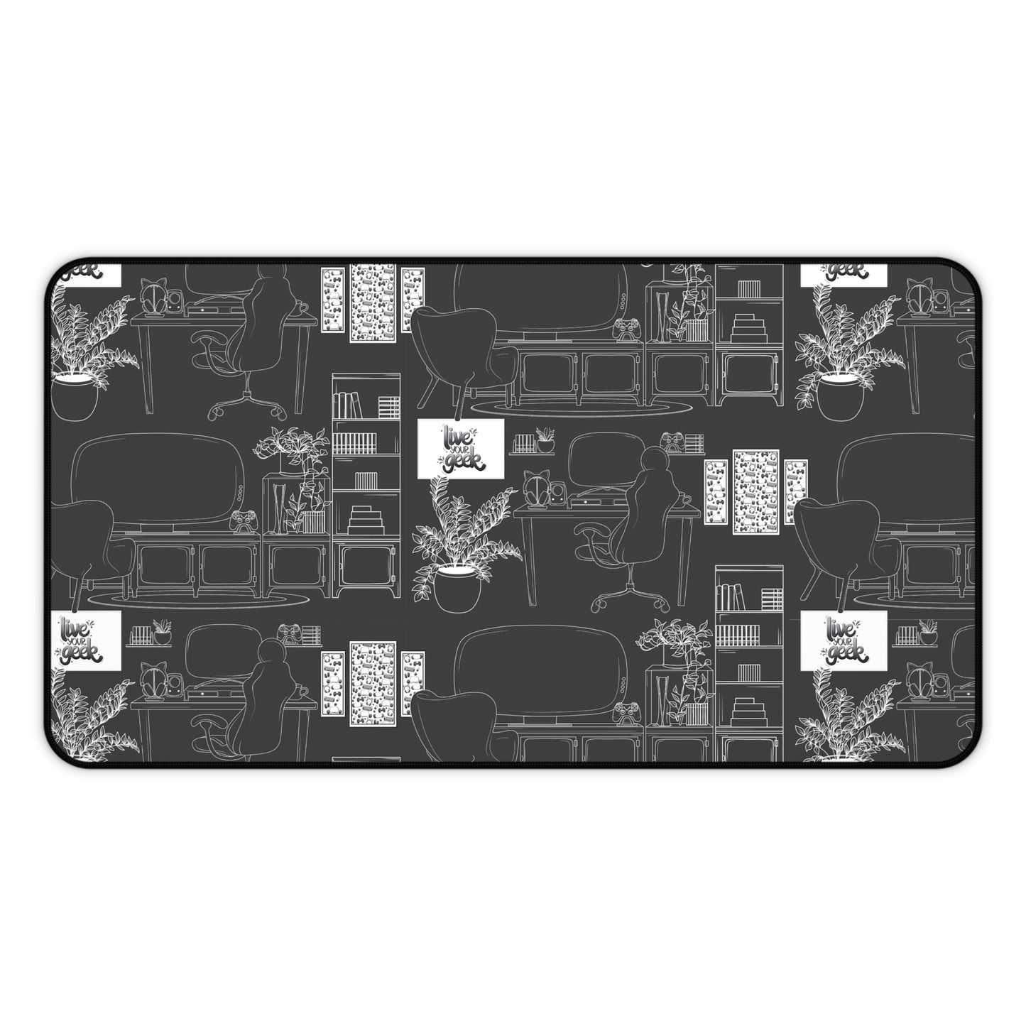 Gamer Geek Desk Setup Lineart Gaming Desk Mat Mouse Pad for Gamers and Streamers