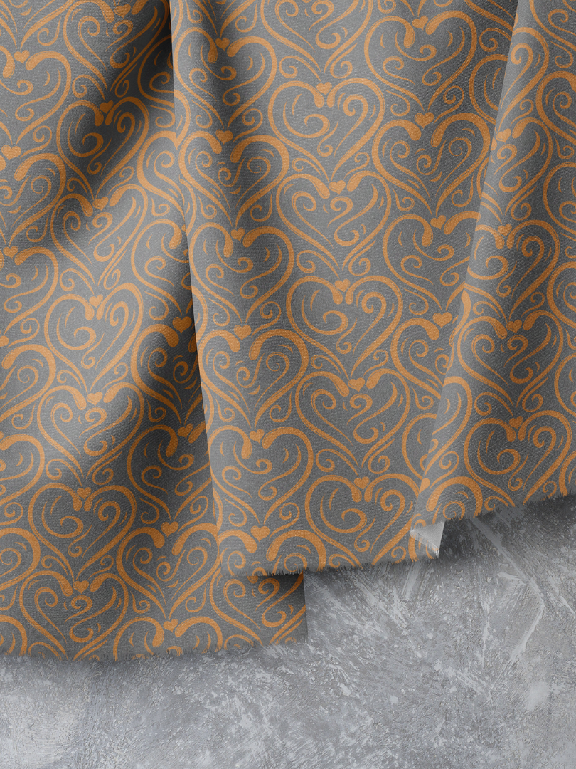 Meant To Be Elegant Heart Swirl Pattern on Muted Orange and Gray