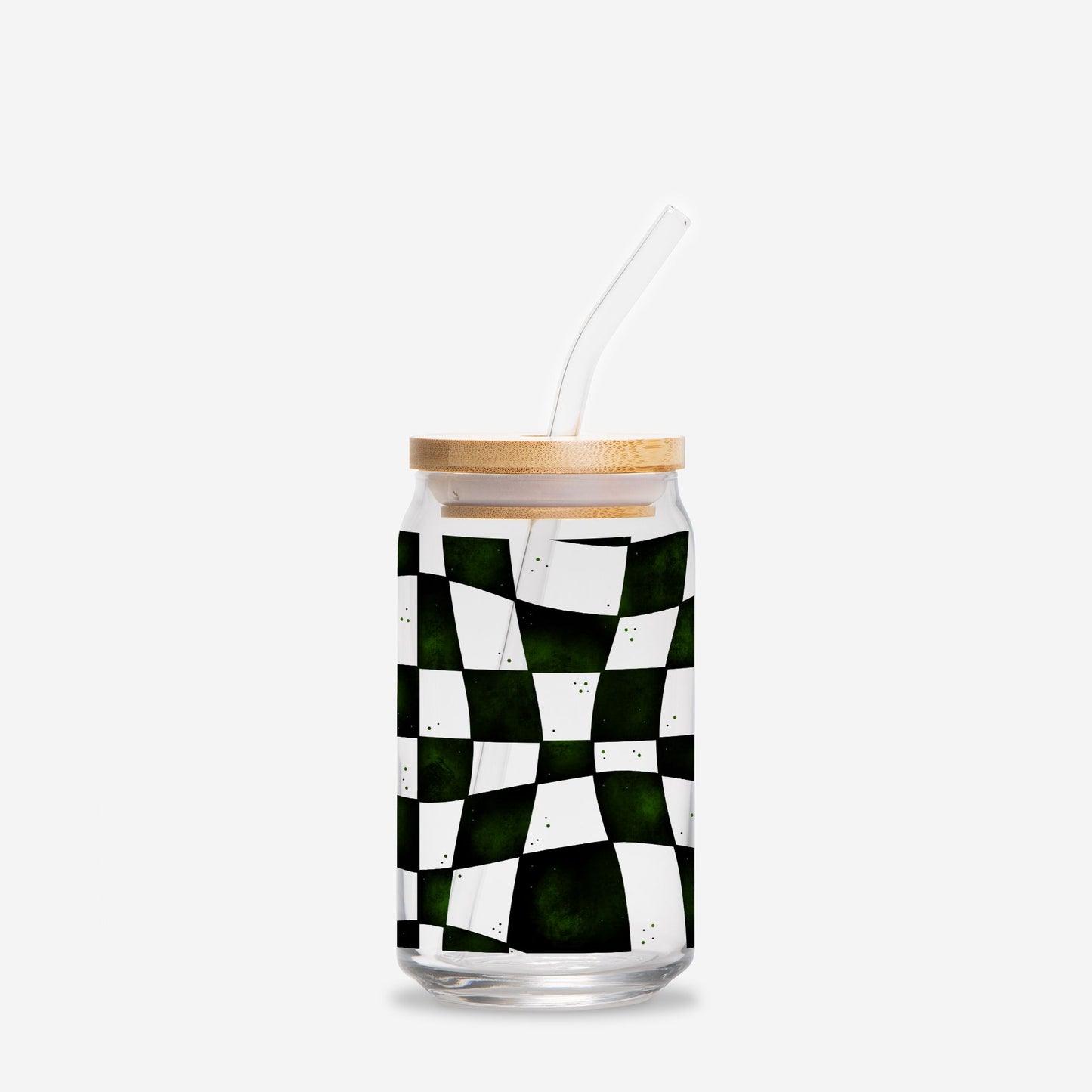 Crooked Checkered Beetle Juice Inspired Glass Can