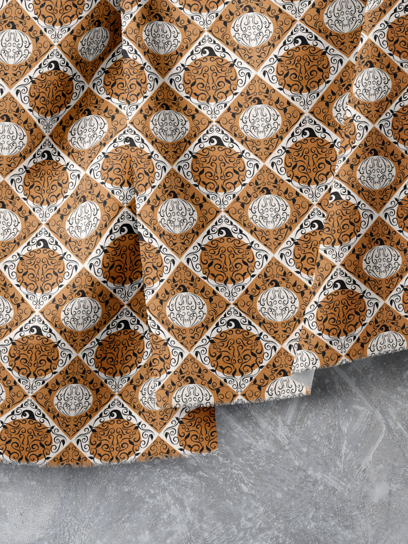 Elegant Swirled Pumpkin Diamond Pattern on Orange and White