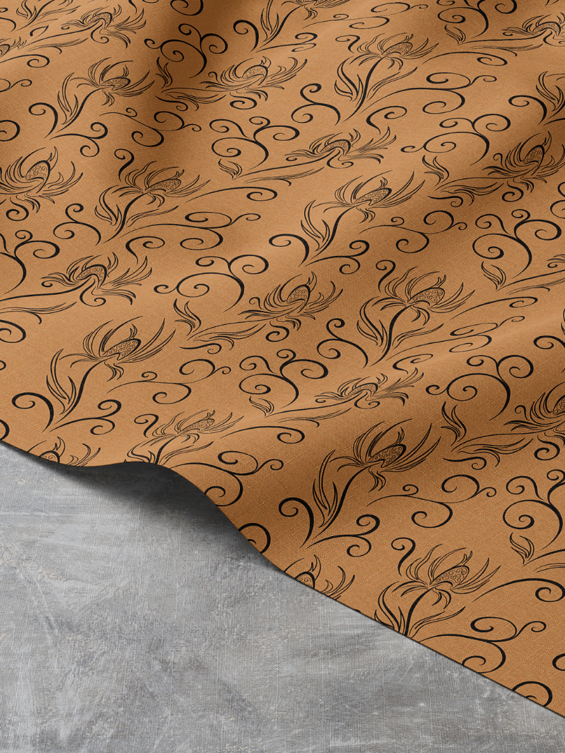 Sally Sea Holly Floral Swirls Pattern in Orange, Small