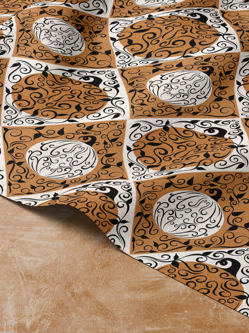 Elegant Swirled Pumpkin Diamond Pattern on Orange and White