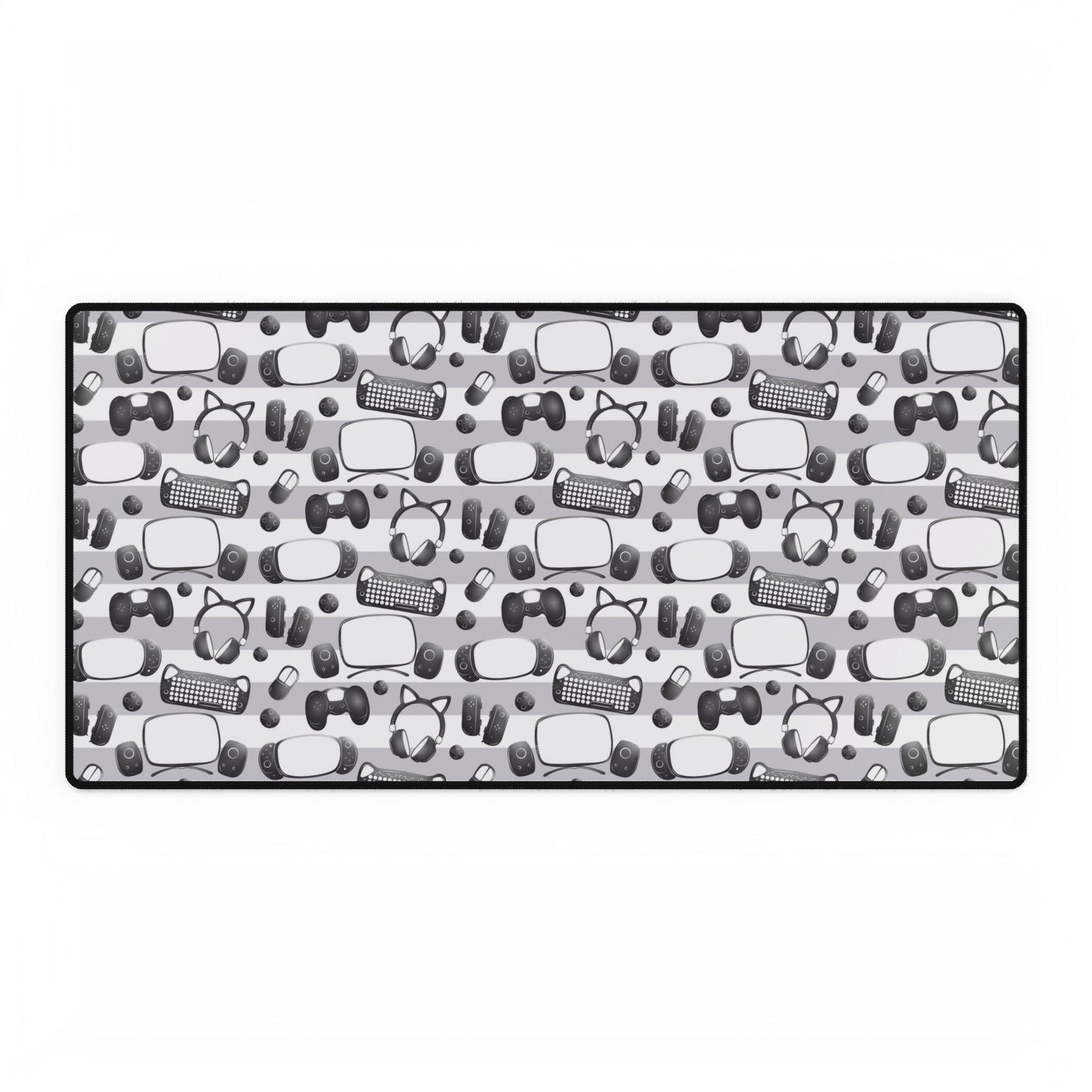 Geeky Gaming and Streaming Essentials on Stripes Video Game Essentials Desk Mat Mouse Pad for Desk Setups