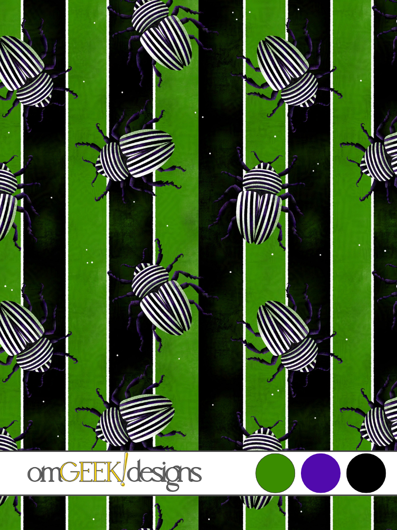 Beetle Juice Green Black and White Striped Fabric