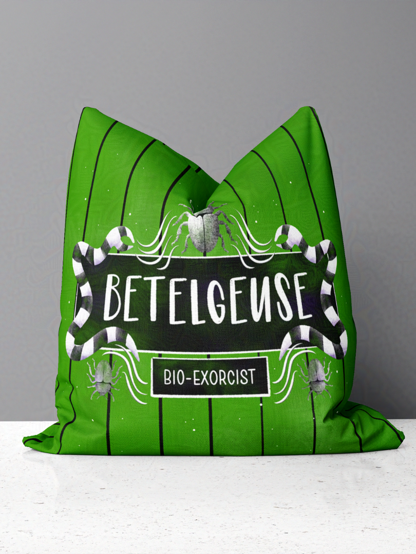Betelgeuse Beetle Juice Green and Black Striped Spun Polyester Square Pillow and Pillowcase