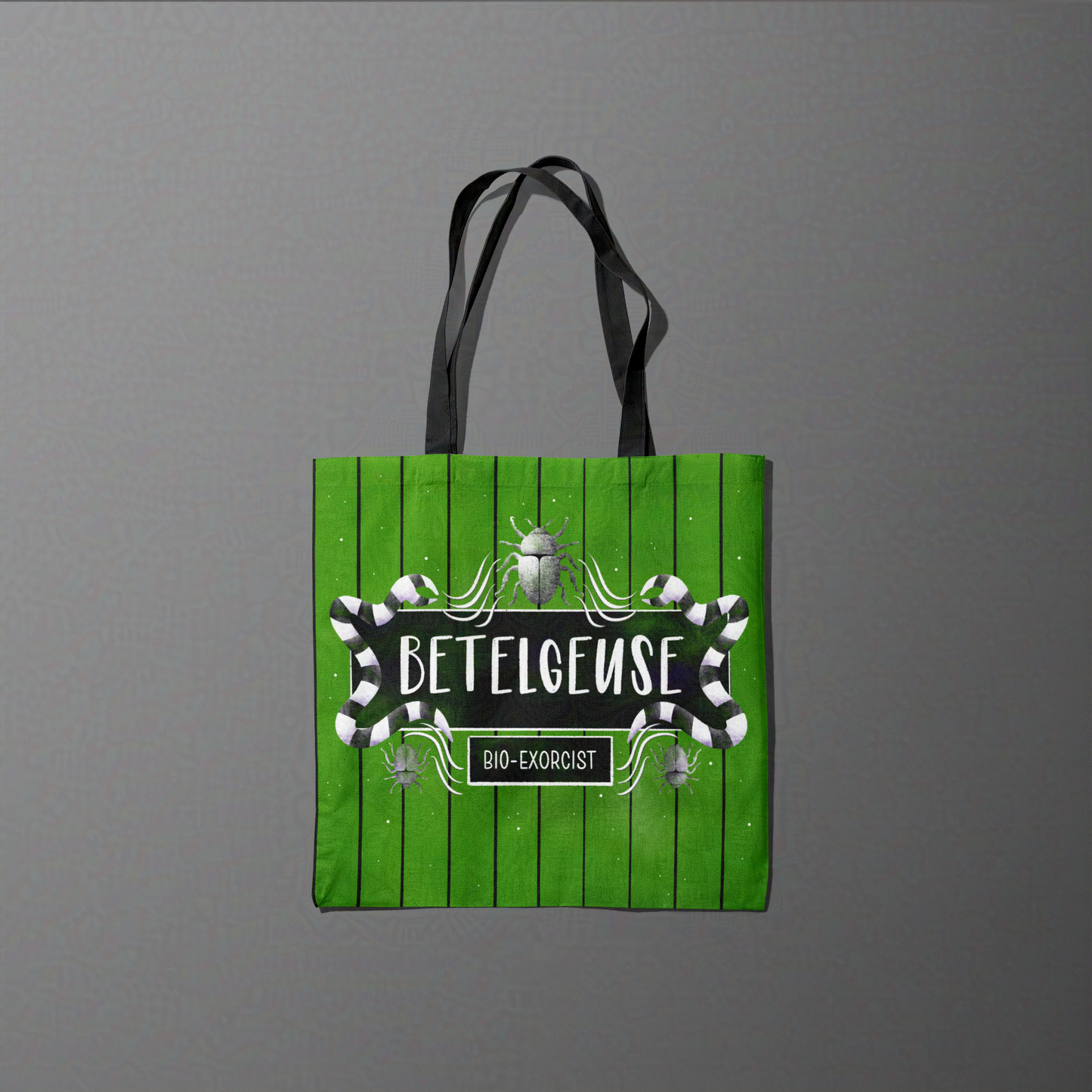 Betelgeuse Beetle Juice Green and Black Striped Trick or Treat Carry All Tote Bag