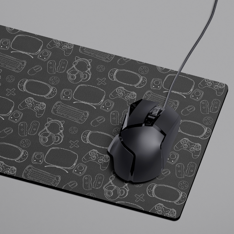 Geeky Gamer Lined Gaming Essentials Desk Mat Mouse Pad on a Dark Grey Background for Gaming and Desk Setups