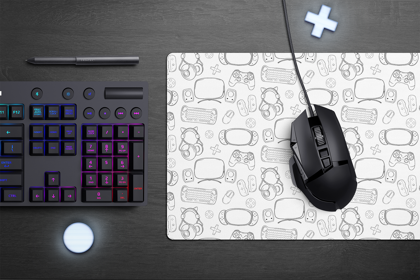 Geeky Gamer Lined Gaming Essentials Desk Mat Mouse Pad for Gaming and Desk Setups