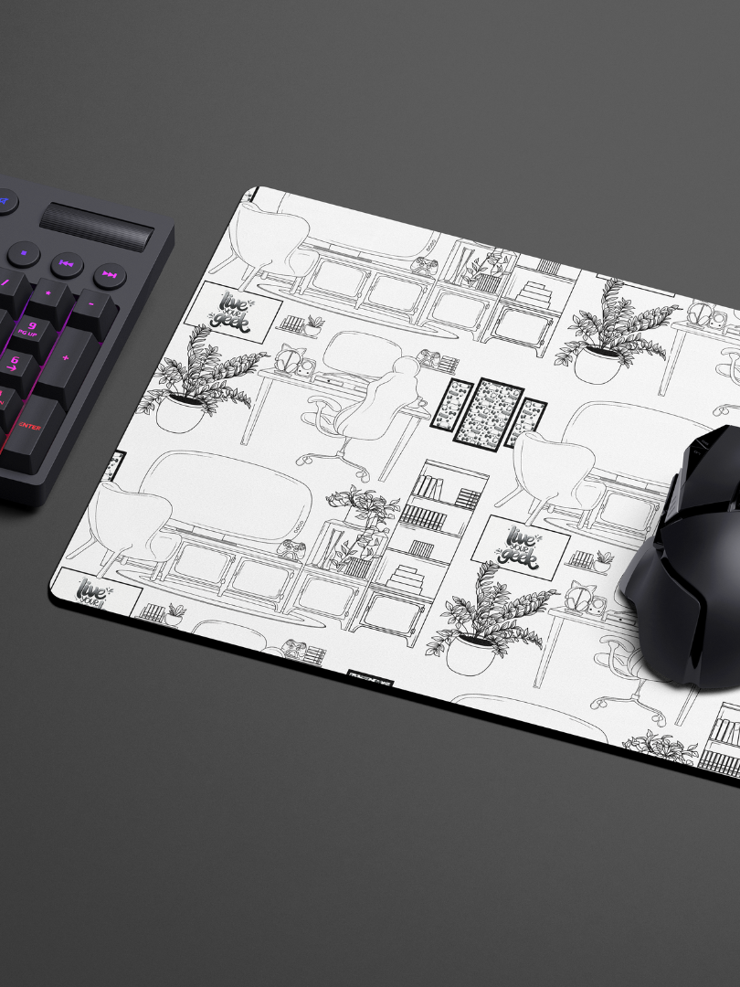 Geeky Gamer Toile de Jouy-Inspired Desk Mat Mouse Pad for Gaming and Streaming Desk and Gaming Setups