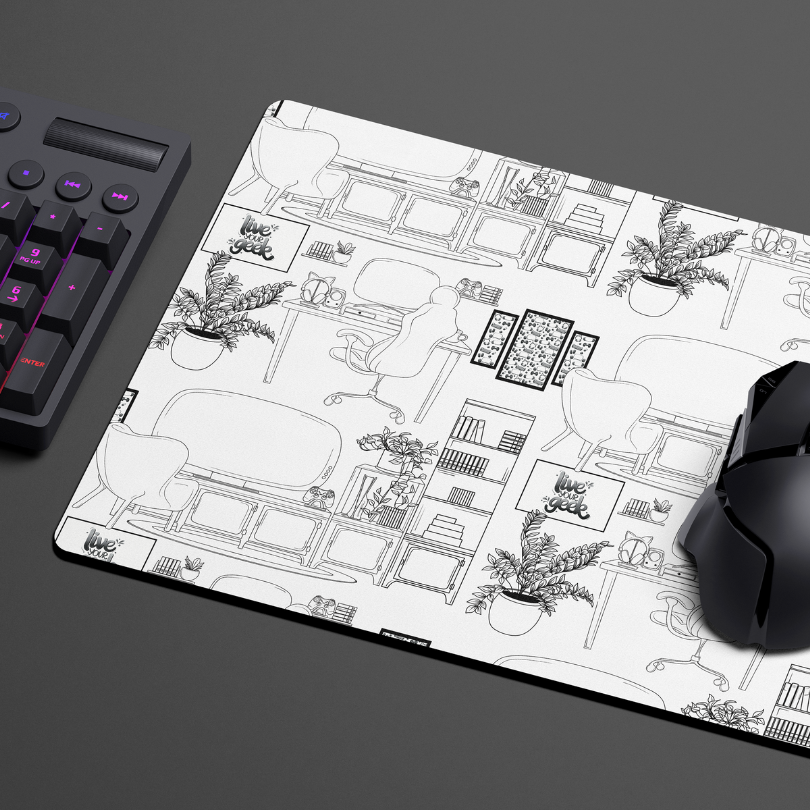 Geeky Gamer Toile de Jouy-Inspired Desk Mat Mouse Pad for Gaming and Streaming Desk and Gaming Setups