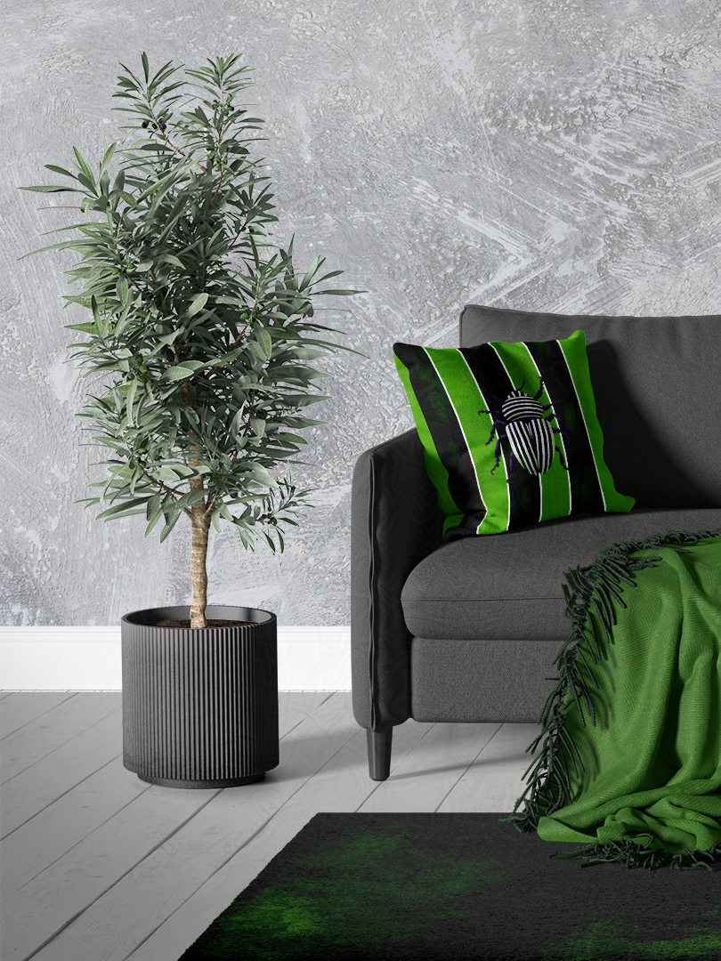 Black and White Beetle Juice on Green and Black Stripes Spun Polyester Square Pillow and Pillowcase