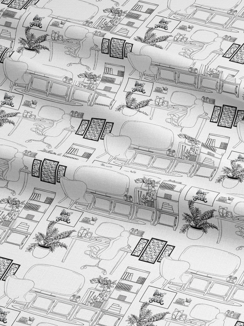 Modern Toile de Jouy-Inspired Geeky Gamer Gaming Space Fabric on a White Background