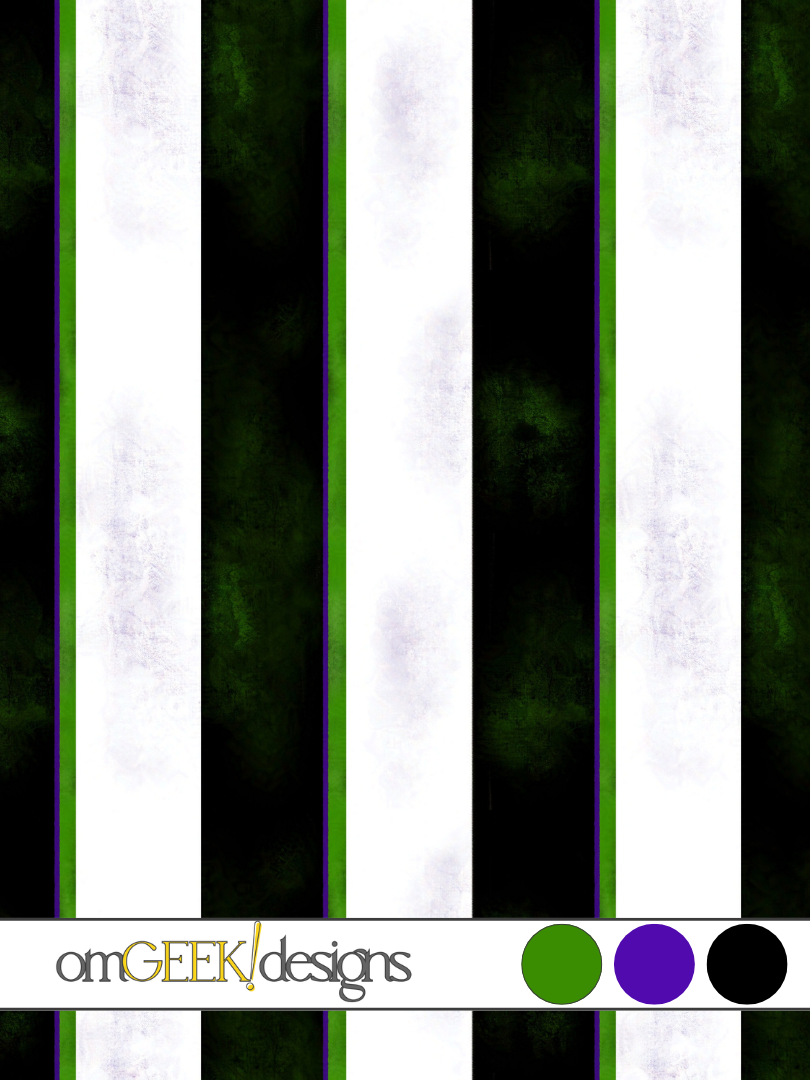 Black White Green and Purple Beetle Juice Striped Fabric