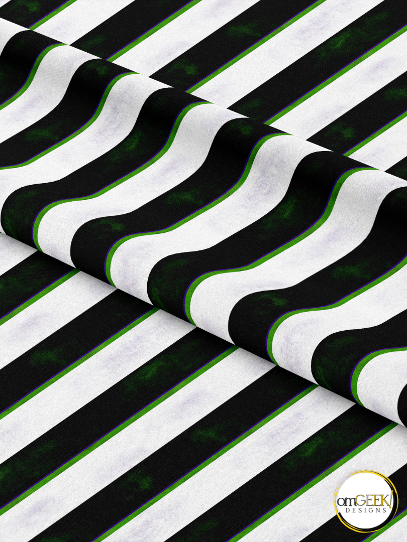 Black White Green and Purple Beetle Juice Striped Fabric