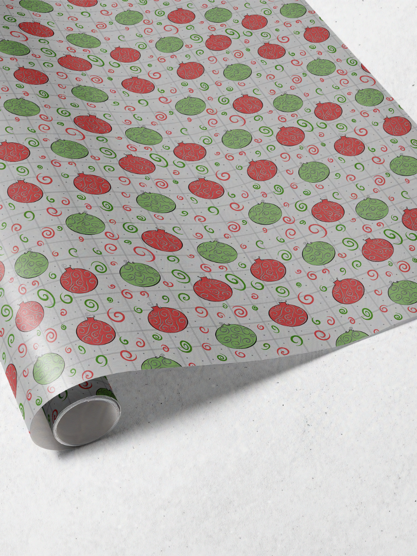 Swirly Red and Green Ornament Pattern Wrapping Paper, Inspired by Christmas Town, the Nightmare Before Christmas