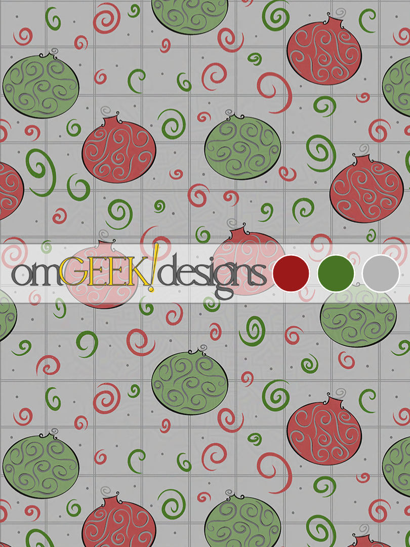 Swirly Red and Green Ornament Pattern Wrapping Paper, Inspired by Christmas Town, the Nightmare Before Christmas