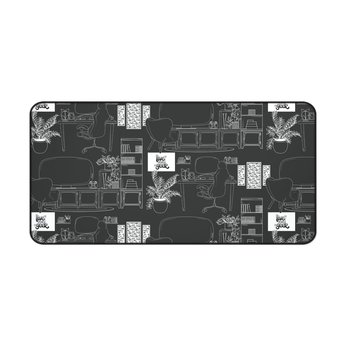 Gamer Geek Desk Setup Lineart Gaming Desk Mat Mouse Pad for Gamers and Streamers