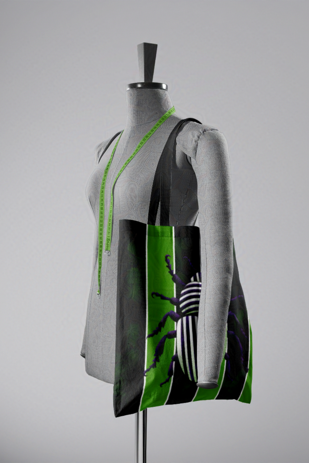 Spooky Beetle on Green and Black Striped Tote Bag | Beetlejuice Inspired Trick or Treat Bag | Boo Bag