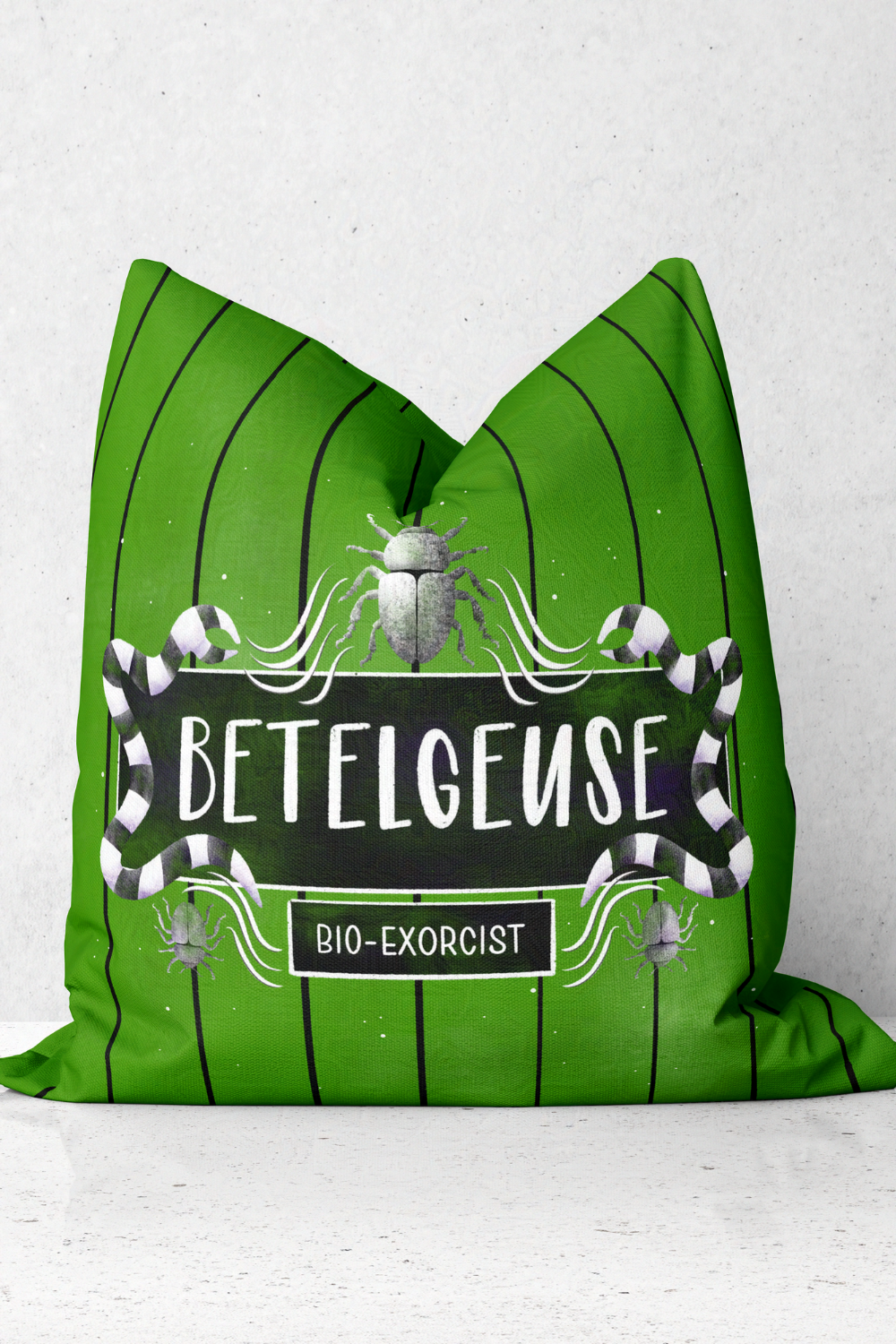 Beetlegeuse Monogram Throw Pillow | Beetle Juice Inspired Square Pillow and Pillowcase