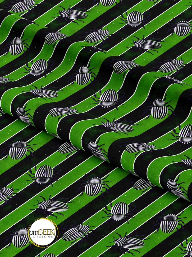 Beetle Juice Green Black and White Striped Fabric