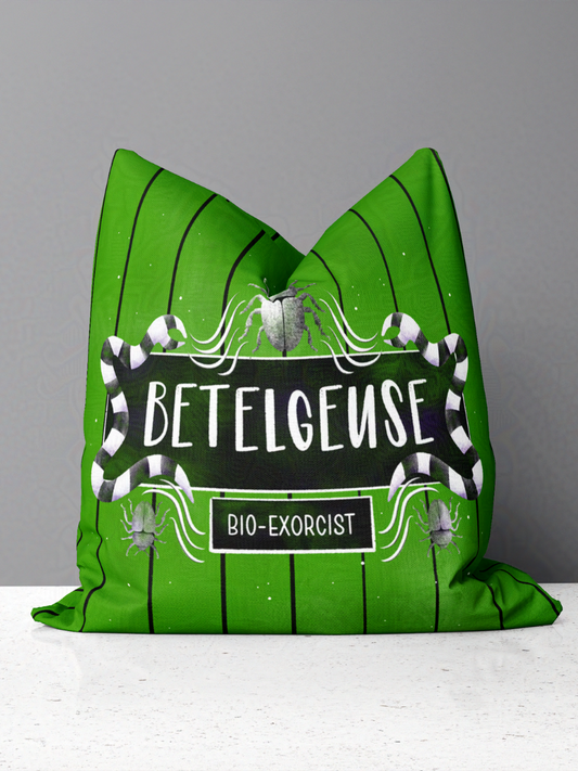 Betelgeuse Beetle Juice Green and Black Striped Spun Polyester Square Pillow and Pillowcase