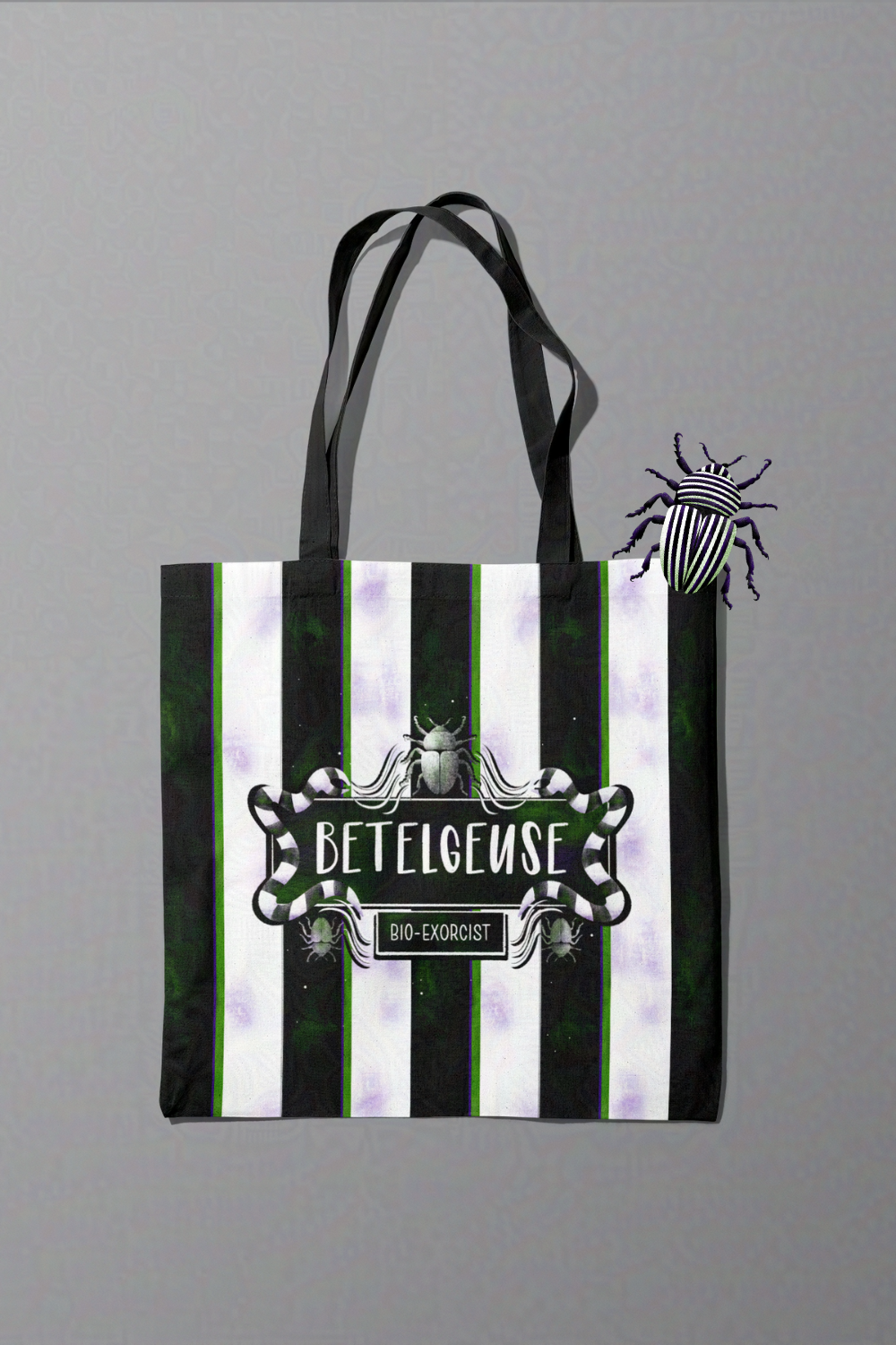 Betelgeuse Striped Monogram Tote Bag | Beetlejuice-Inspired Trick or Treat Bag | Boo Bag
