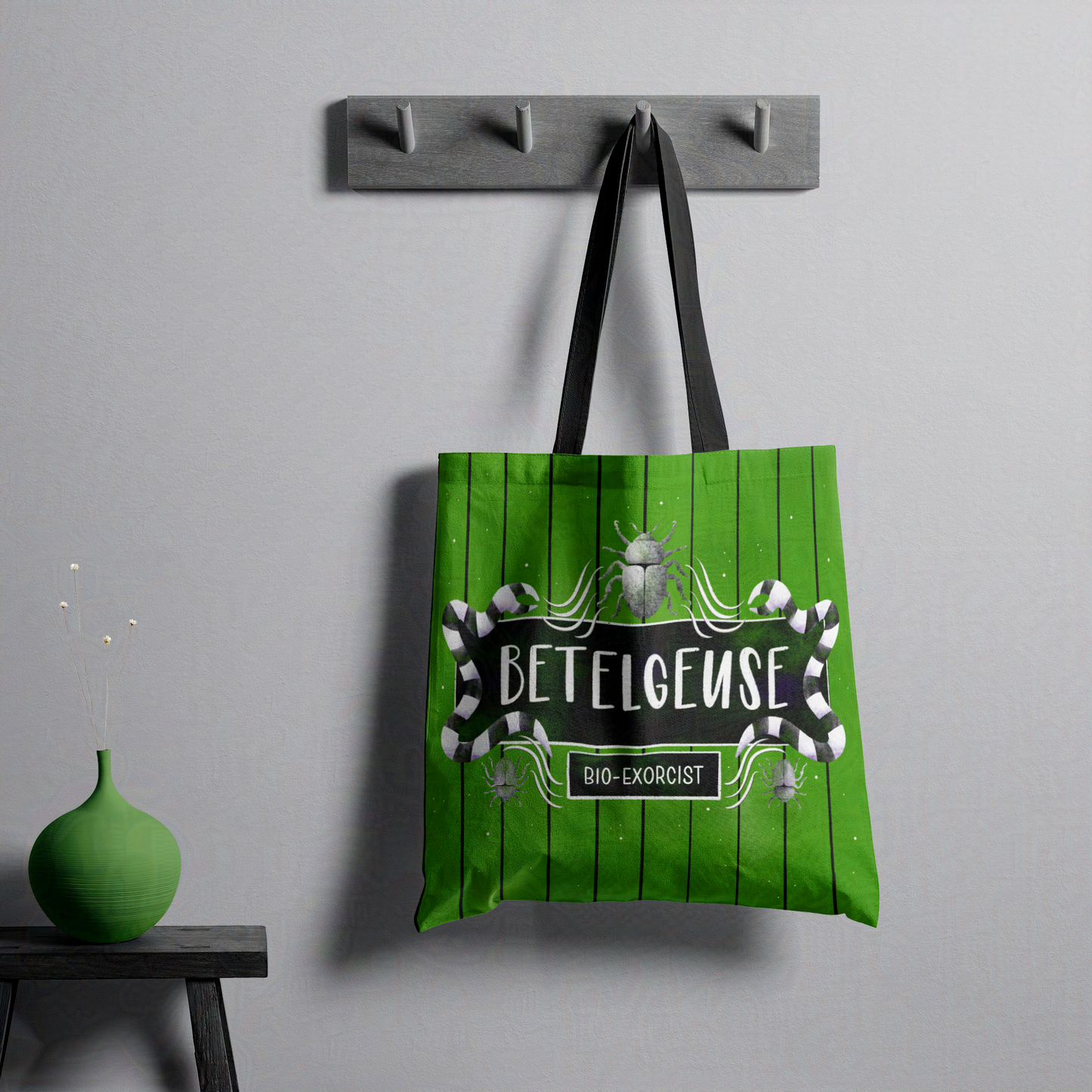 Betelgeuse Beetle Juice Green and Black Striped Trick or Treat Carry All Tote Bag