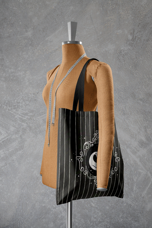 Black and White Striped Pumpkin King Swirl Tote Bag | Trick or Treat Bag | Boo Bag