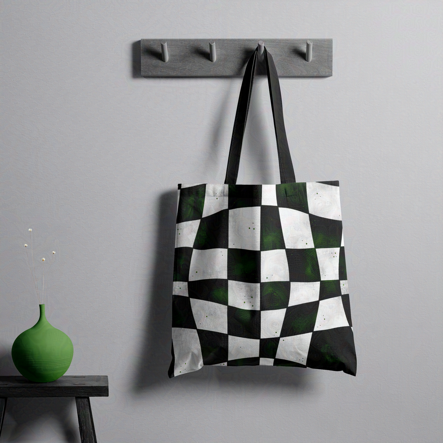 Crooked Checkered Pattern Inspired by Beetle Juice Trick or Treat Carry All Tote Bag