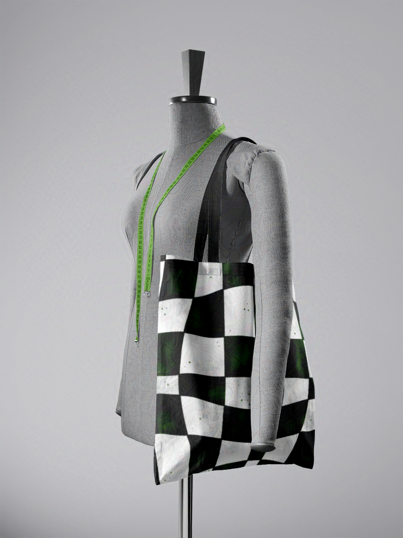 Crooked Checkered Pattern Inspired by Beetle Juice Trick or Treat Carry All Tote Bag