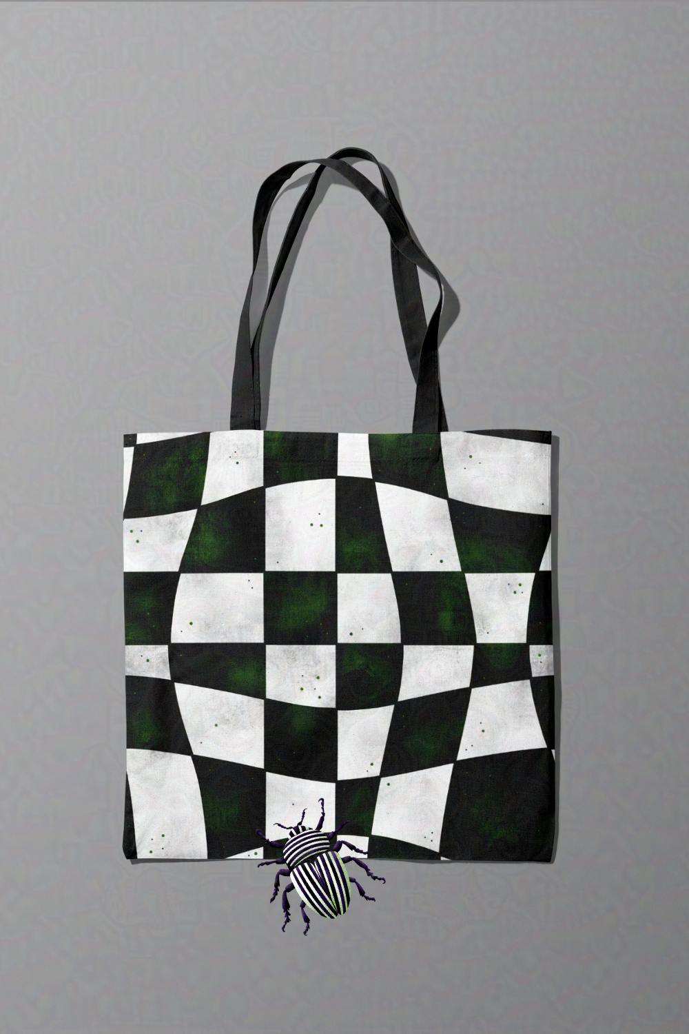 Crooked Checkerboard Tote Bag | Beetlejuice-Inspired Trick or Treat Bag | Boo Bag