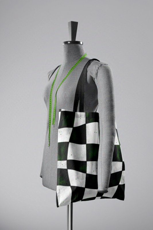 Crooked Checkerboard Tote Bag | Beetlejuice-Inspired Trick or Treat Bag | Boo Bag