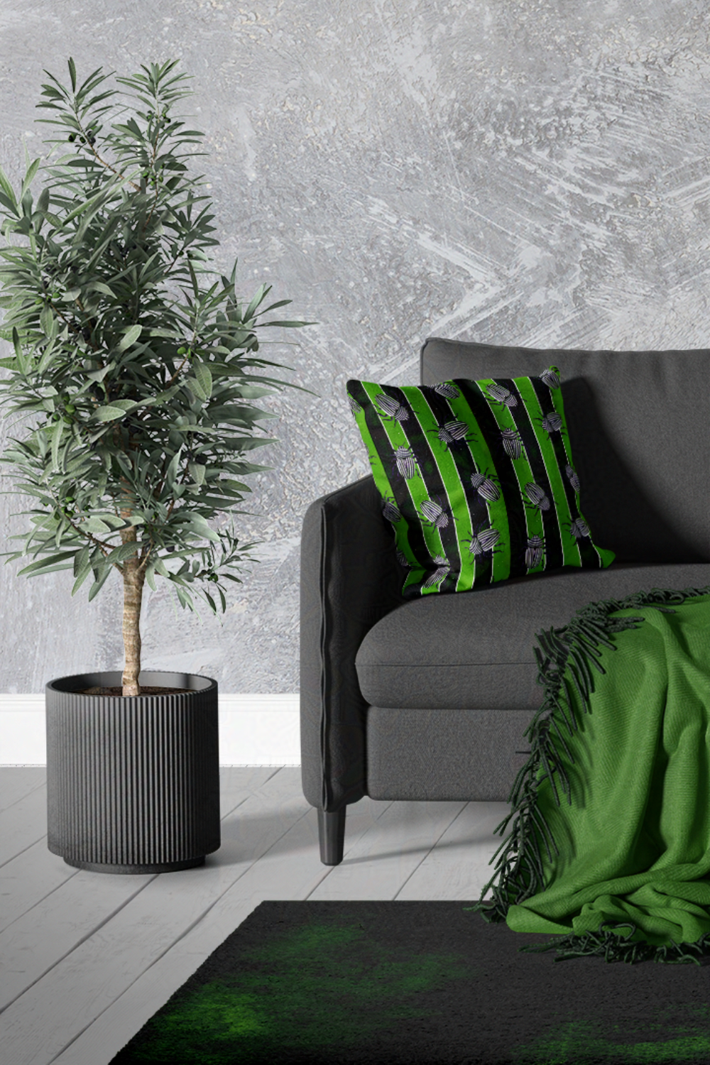 Dancing Beetles Green and Black Striped Beetle Square Pillow and Pillowcase