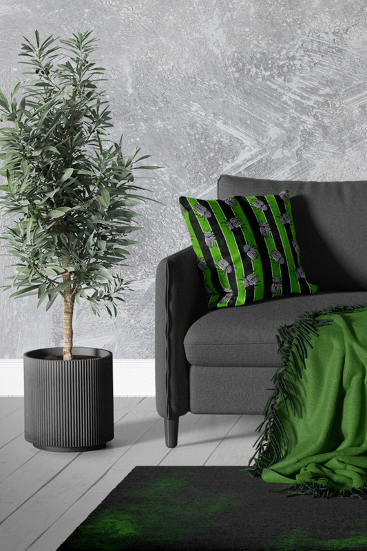 Dancing Beetles Green and Black Striped Beetle Square Pillow and Pillowcase
