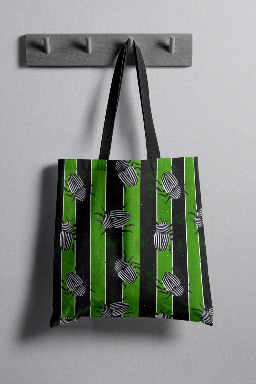 Dancing Beetles on Stripes Tote Bag | Beetlejuice-Inspired Trick or Treat Bag | Boo Bag