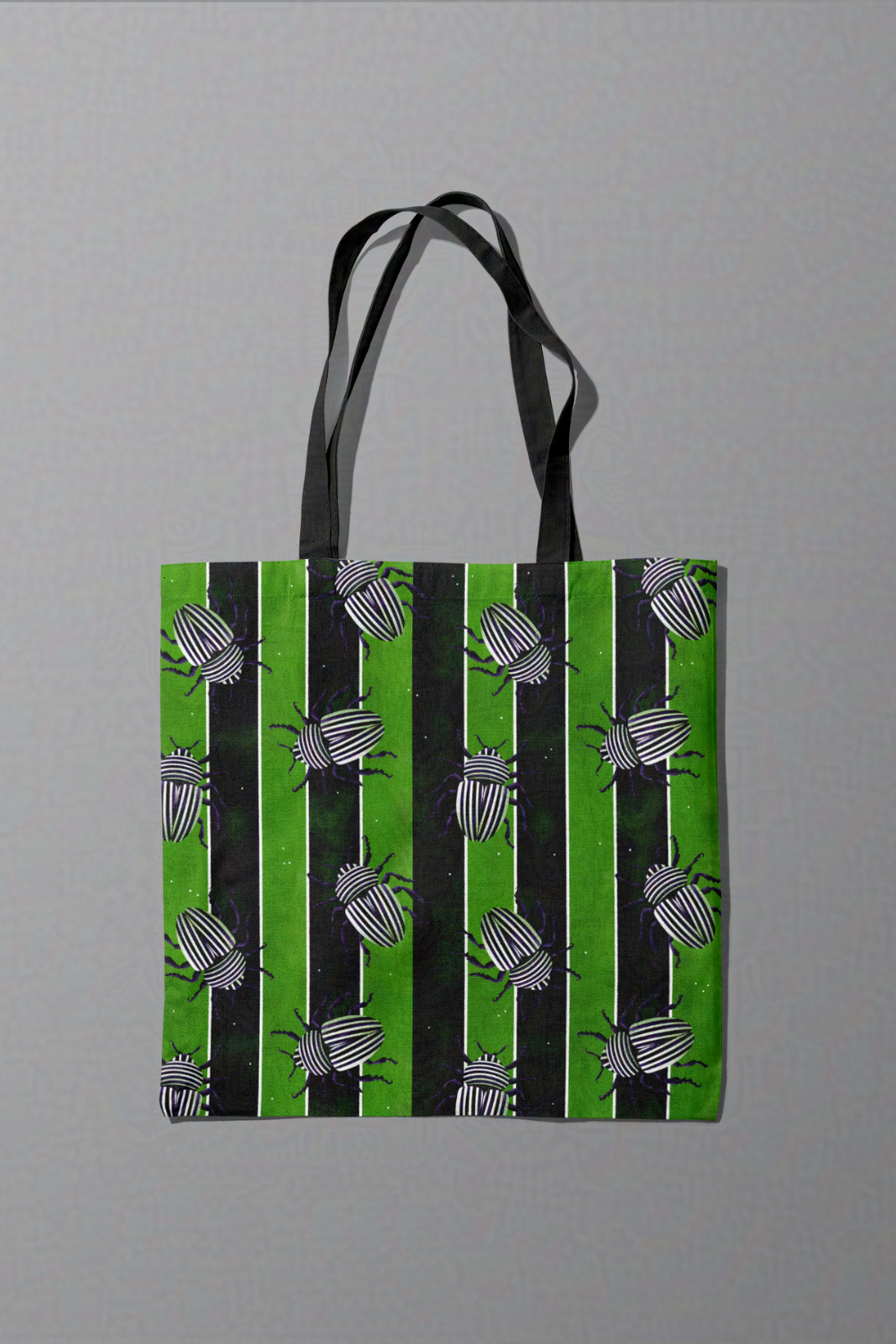 Dancing Beetles on Stripes Tote Bag | Beetlejuice-Inspired Trick or Treat Bag | Boo Bag