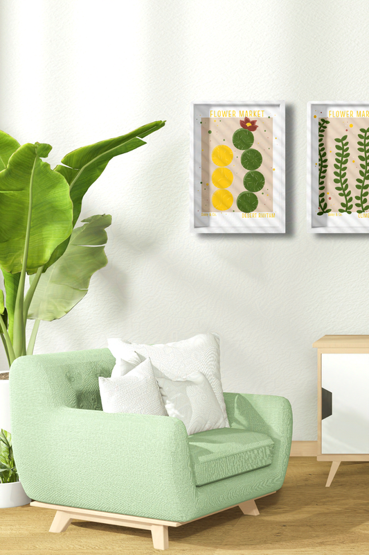 Daisy & Co. Flower Market Framed Wall Art – Desert Rhythm | Cozy Botanical Video Game Inspired Spring Wall Art