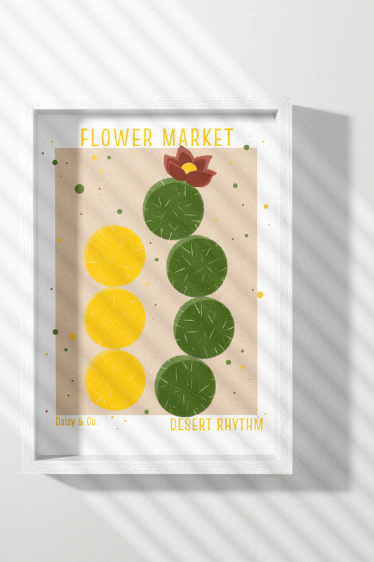 Daisy & Co. Flower Market Framed Wall Art – Desert Rhythm | Cozy Botanical Video Game Inspired Spring Wall Art