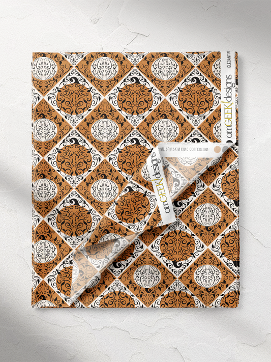 Elegant Swirled Pumpkin Diamond Pattern on Orange and White