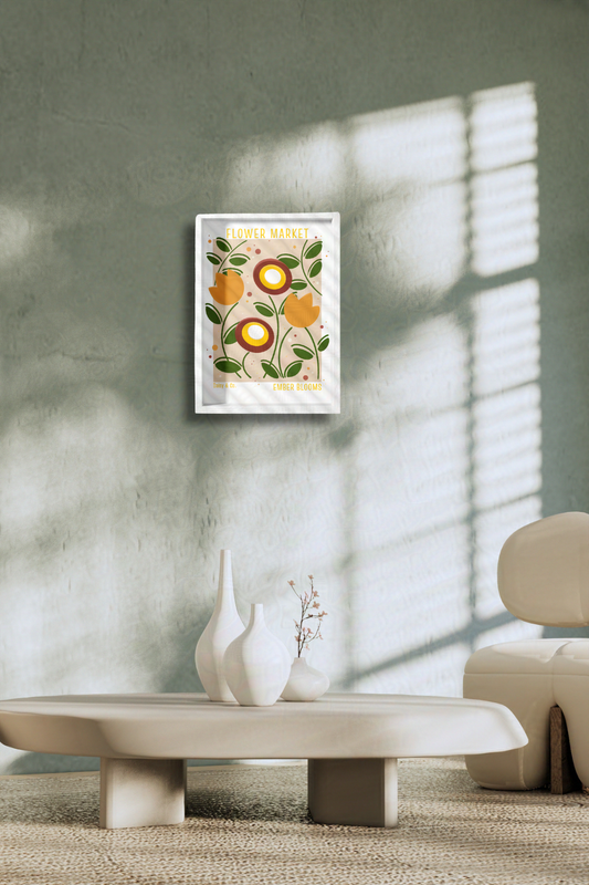 Daisy & Co. Flower Market Framed Wall Art – Ember Bloom | Cozy Botanical Video Game Inspired Spring Wall Art