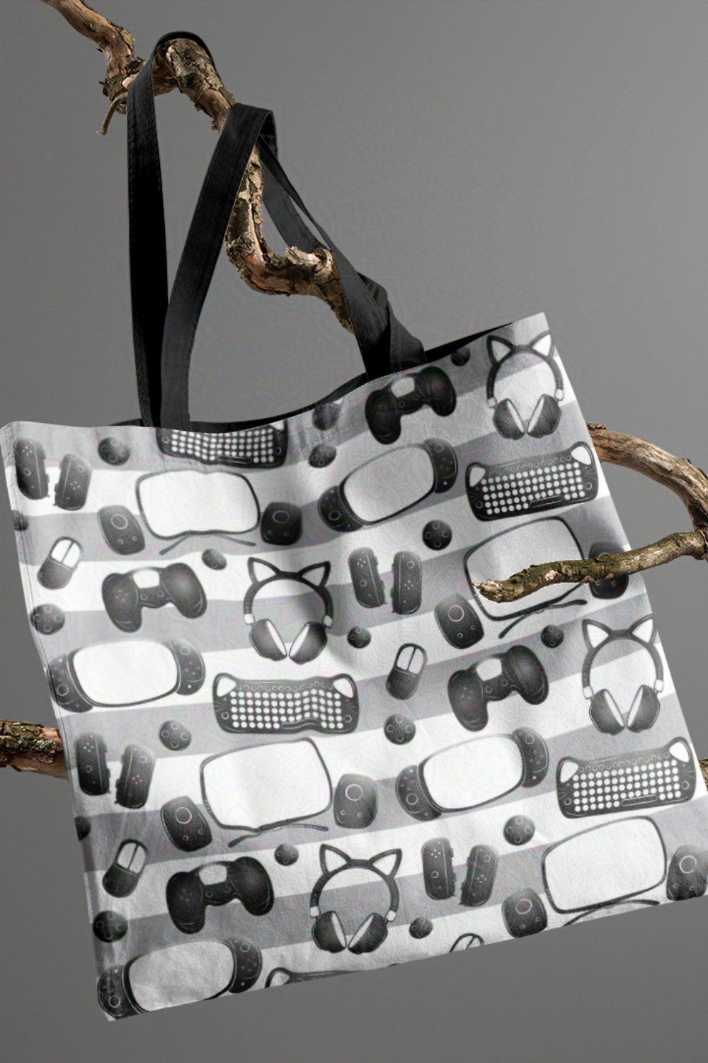 Gamer Geek Essentials Striped Carry-All Tote Bag for Gamers