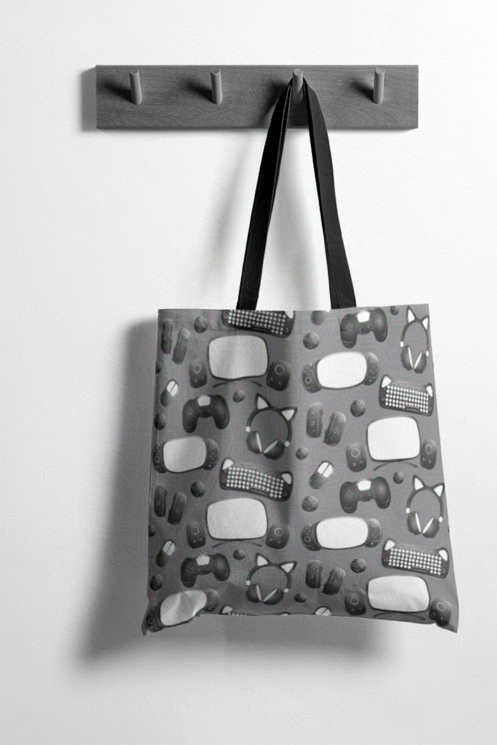 Gamer Geeks Patterned Essentials Tote Bag for Geeks on Gray