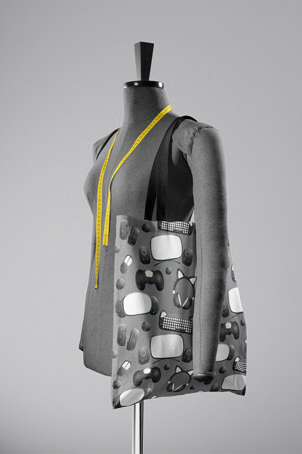 Gamer Geeks Patterned Essentials Tote Bag for Geeks on Gray