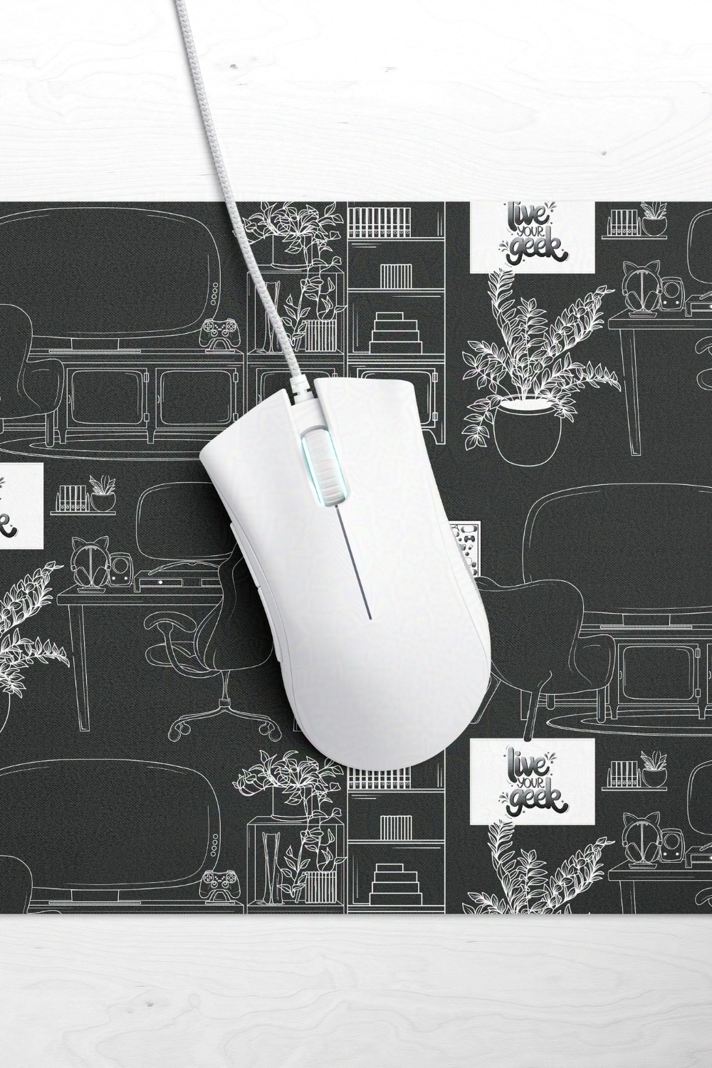 Gamer Geek Desk Setup Lineart Gaming Desk Mat Mouse Pad for Gamers and Streamers