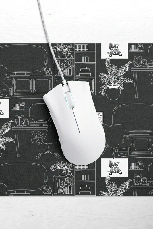 Gamer Geek Desk Setup Lineart Gaming Desk Mat Mouse Pad for Gamers and Streamers