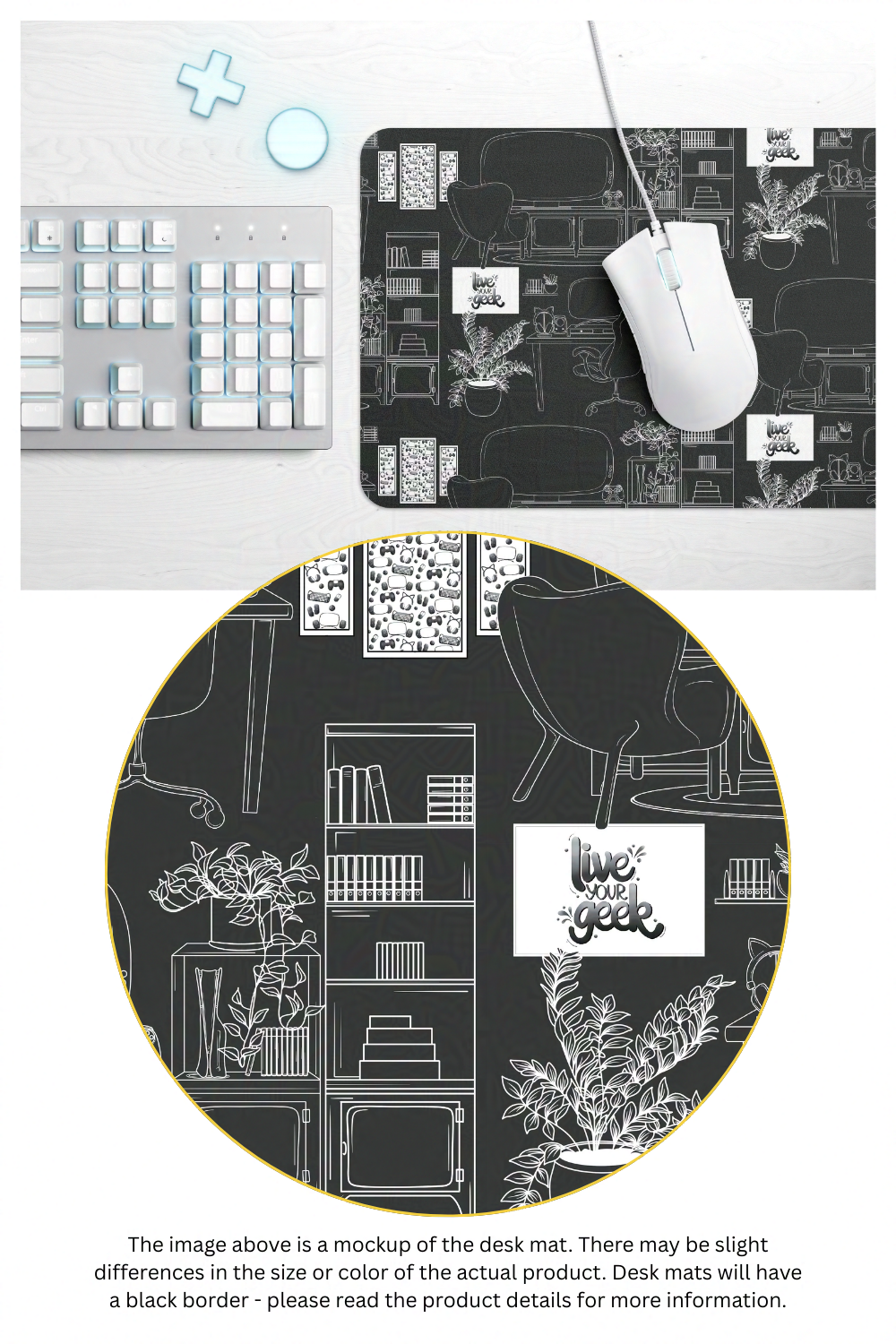 Gamer Geek Desk Setup Lineart Gaming Desk Mat Mouse Pad for Gamers and Streamers